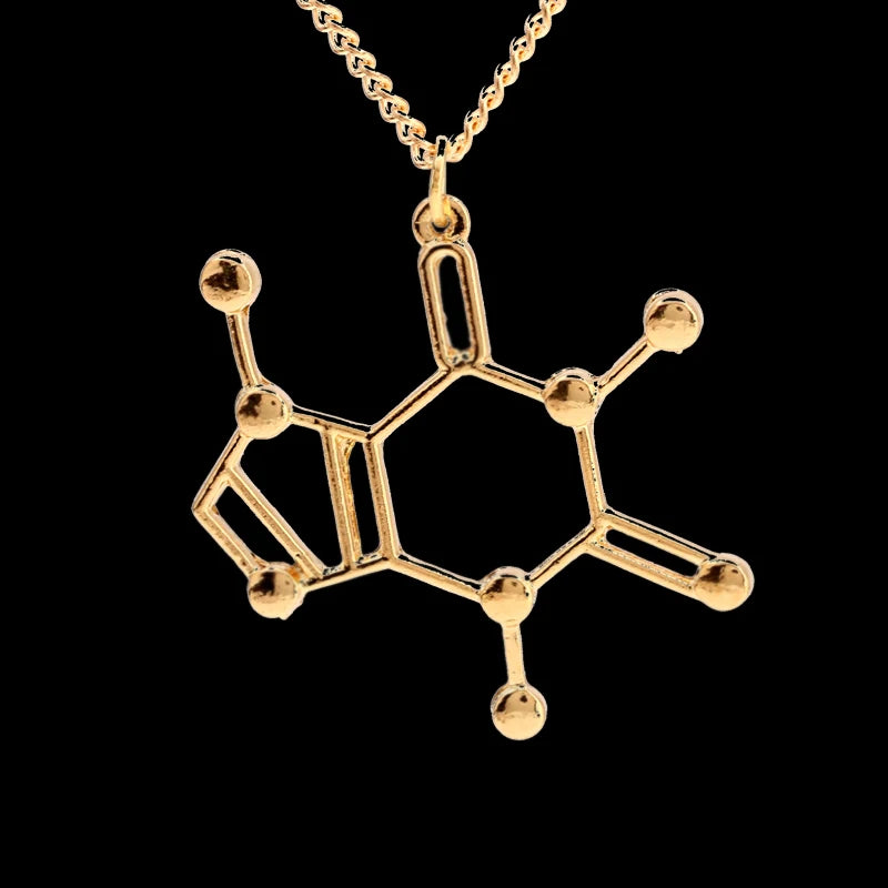 Structure Necklace Caffeine Molecule Pendant Necklace Elegant Chain Chemistry Women Men Jewelry Birthday Gift For Lovers