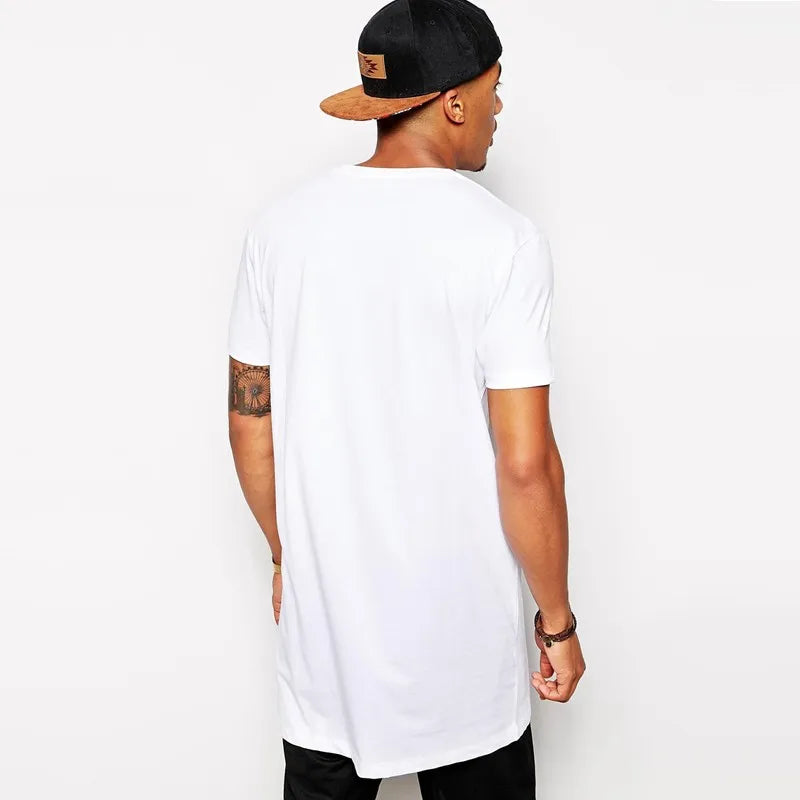 2024 Men’s Extra Long White Cotton Hip Hop T-Shirt