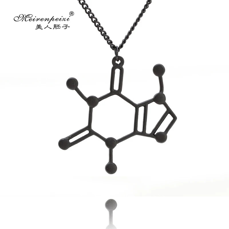 Structure Necklace Caffeine Molecule Pendant Necklace Elegant Chain Chemistry Women Men Jewelry Birthday Gift For Lovers