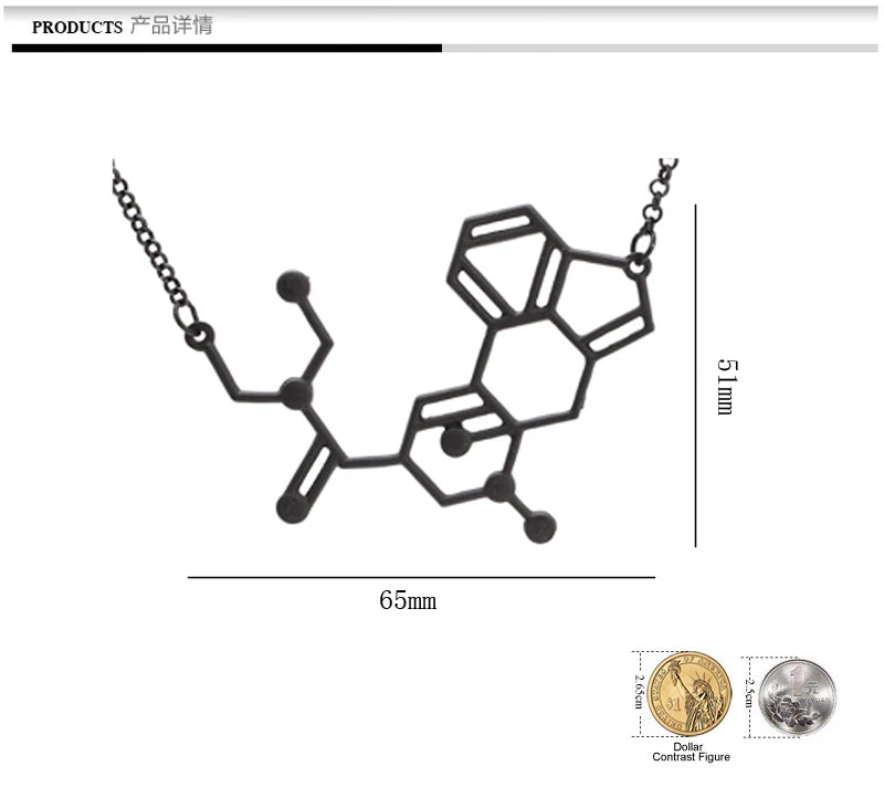 MOLECULE CHARM NECKLACE Biochemistry Biochem Pendant Serotonin Dopamine Caffeine