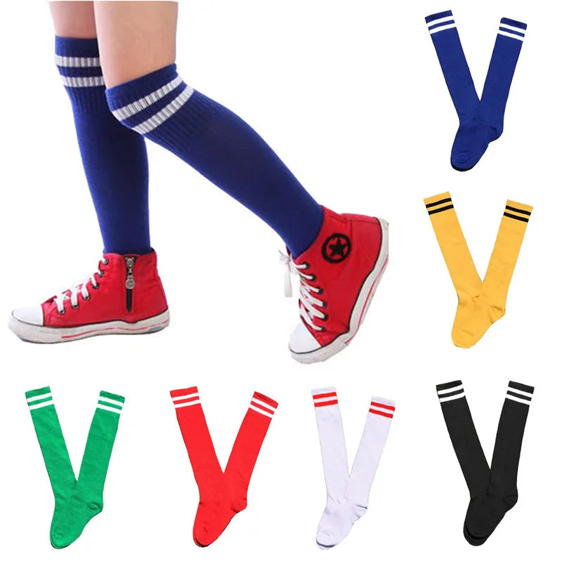 Kids Knee High Socks Cotton Long Student School Socks Girls Boys Football Striped 2 Retro Old School Sport Socks Soccer Hockey