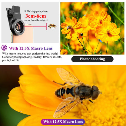 APEXEL Phone Lens kit 0.45x Super Wide Angle & 12.5x Macro Micro Lens HD Camera Lentes for iPhone 6S 7 Xiaomi more cellphones