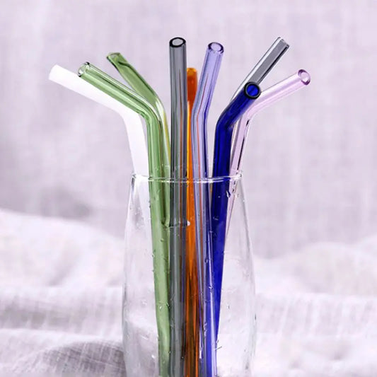 Rainbow Color Reusable High Temperature Resistant Glass Drinking Straws Bent Drinking Straw Milk Drinkware Bar Party Accessory