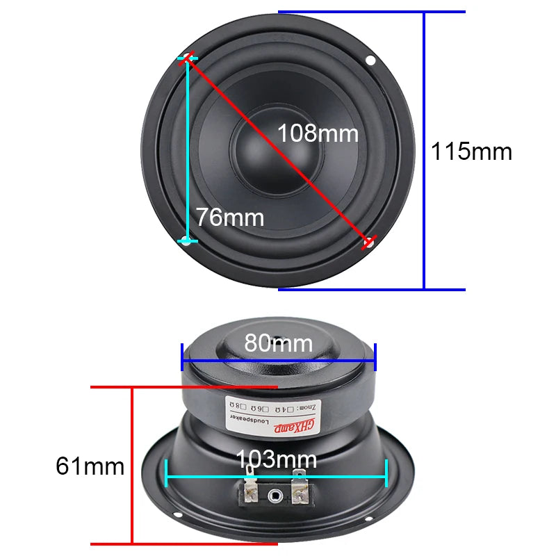 Pure Midrange Speaker Unit Hifi 4 INCH 115MM 80W Alto Speaker Mediant Home MID Unit Rubber Side Matte Coated Paper DIY 1PCS