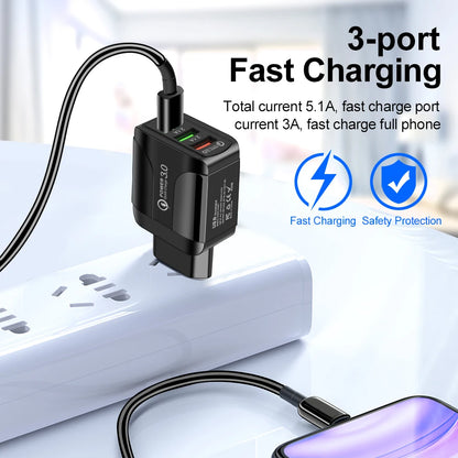 AIXXCO 5V 2A EU Plug QC 3.0 Fast Charger with LED & Dual USB