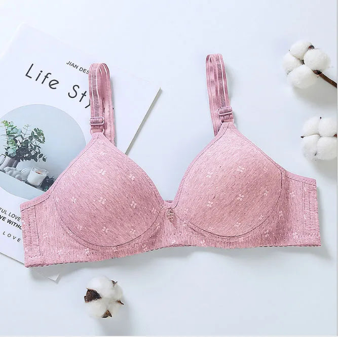 5 Colors Soft Cotton Lace Bralette - Wire-Free Push Up for Young Girls & Students