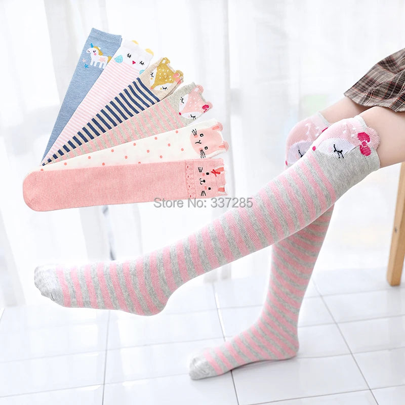 Cute Cartoon Kids’ Cotton Knee-High Animal Socks | Warm & Cozy