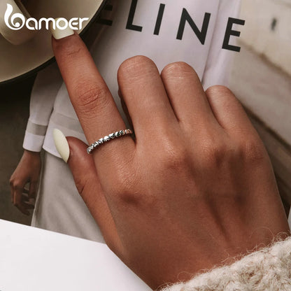 BAMOER 925 Sterling Silver Heart Ring - Stackable Korean Jewelry Gift