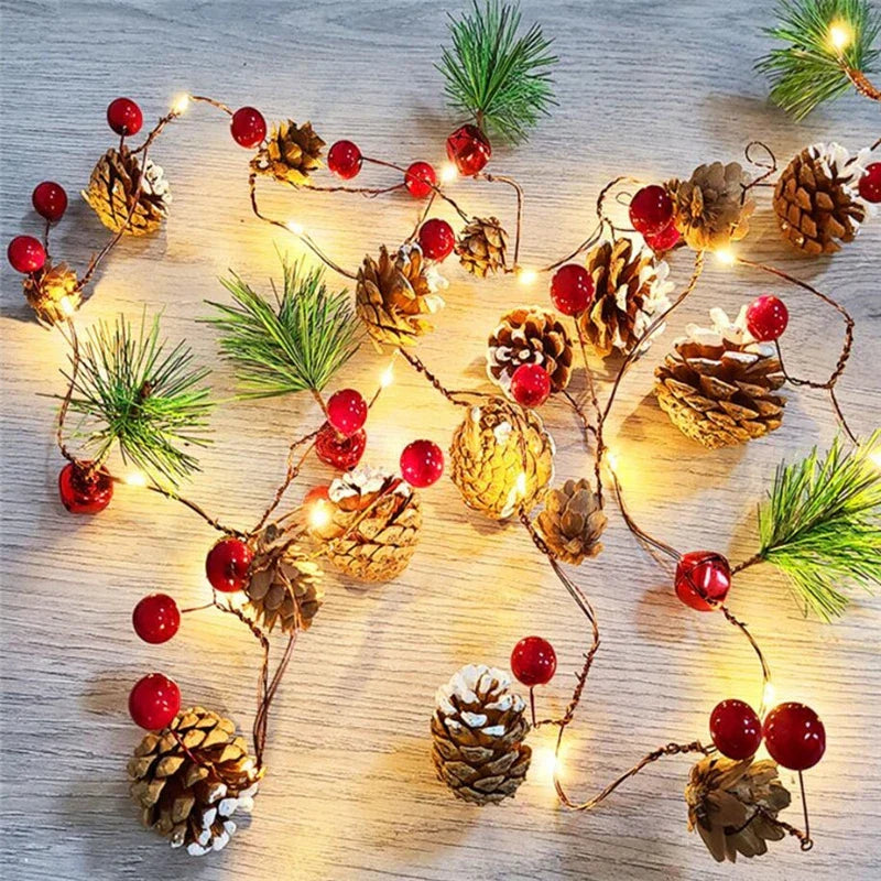 2m 20 led pine cone christmas lights - copper wire, home decor