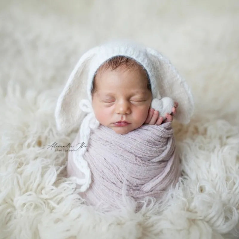 Newborn bunny hat photography props, Handmade big ear bonnet for baby photography props