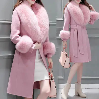 Woolen coat winter coat women Korean version of the self-cultivation large fur collar jackets Wool-Coat Jacket Parka