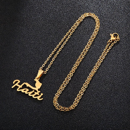 Gold Haiti Map Pendant Necklace - Stainless Steel Jewelry for Men & Women