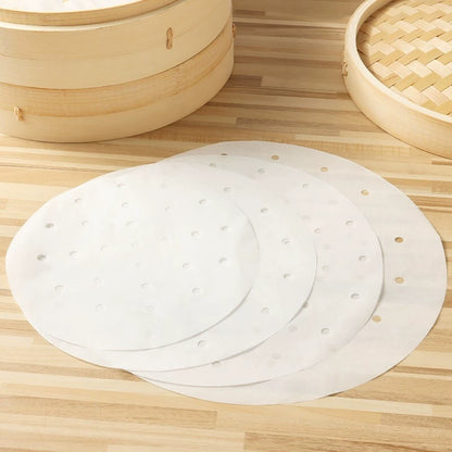 Disposable Non-Stick Bamboo Steamer Liners for 100 Steamed Buns