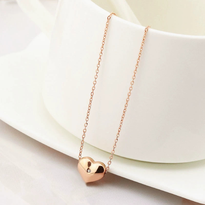 18K Rose Gold Heart Necklace | Women’s Titanium Steel Jewelry