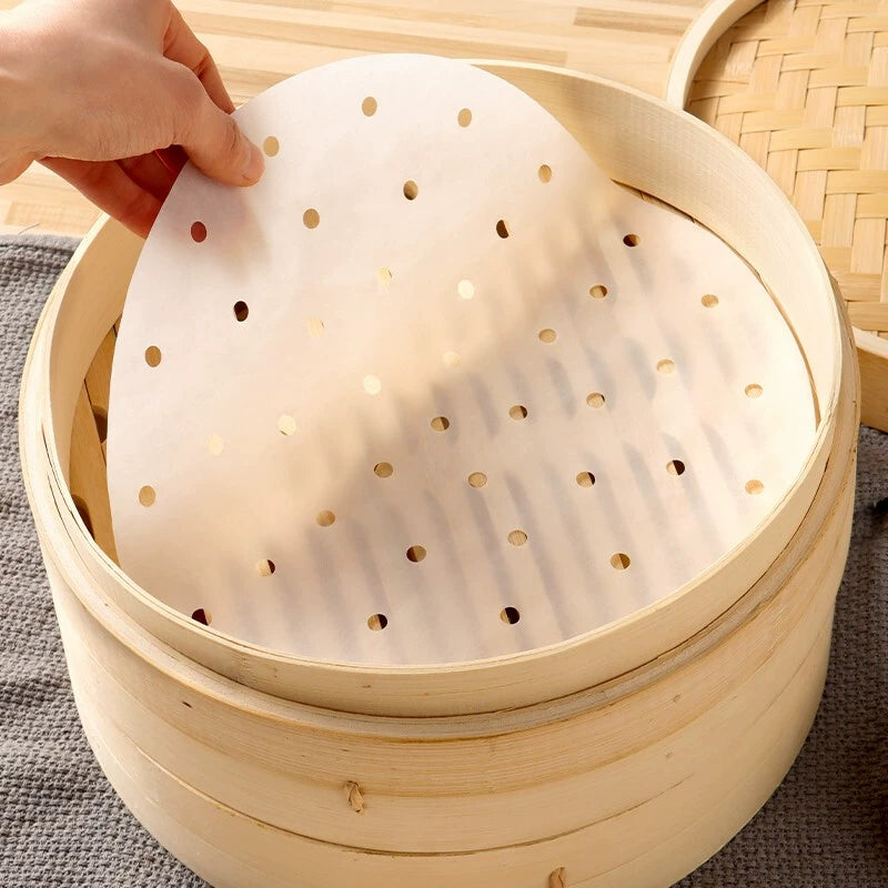 Disposable Non-Stick Bamboo Steamer Liners for 100 Steamed Buns