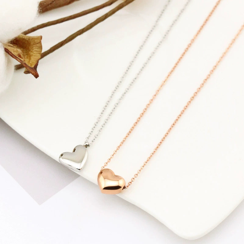 18K Rose Gold Heart Necklace | Women’s Titanium Steel Jewelry