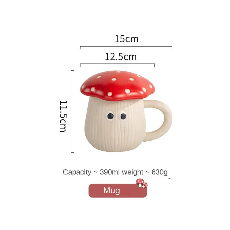 Creative Red Mushroom Ceramic Coffee Cup with Lid Cartoon Cute Mushroom Mug Breakfast Milk Cup Birthday Gift Decoration Mug Home