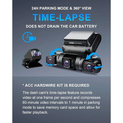 360 degree viewing angle 4 channel driving recorder front, back, inside, left, right, car driving recorder, built-in GPS