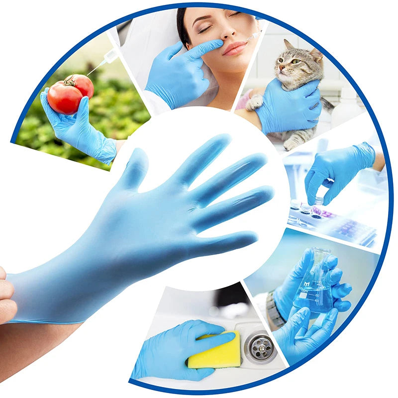 100-Pack Blue Nitrile Gloves - Latex-Free, Waterproof, Disposable for Kitchen, Gardening, Pet Care, Car Repair