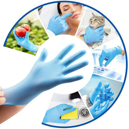 100-Pack Blue Nitrile Gloves - Latex-Free, Waterproof, Disposable for Kitchen, Gardening, Pet Care, Car Repair