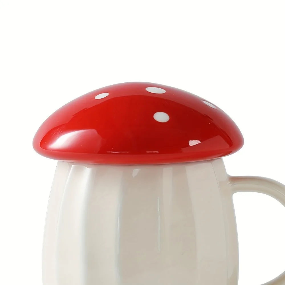 250ml Creative Red Mushroom Mug with Lid | Ceramic Coffee Cup for Household & Office | Cute Drinking Mug | tonyfinger store