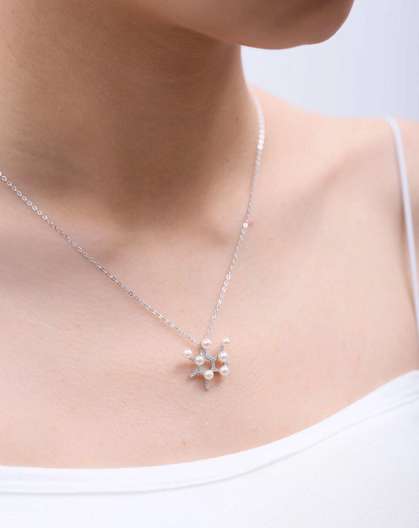 GEM'S BEAUTY Original Design Caffeine Necklace Fresh-water Pearl Birthstone Pendant Necklace in 925 Sterling Silver Gift For Her