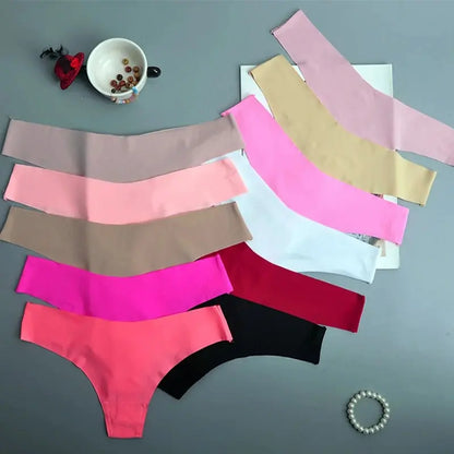 3PCS Seamless Panties Women Ice Silk Underwear Low Waist V-Waist Briefs Cotton Crotch Breathable Quick-Drying Sports Underwear