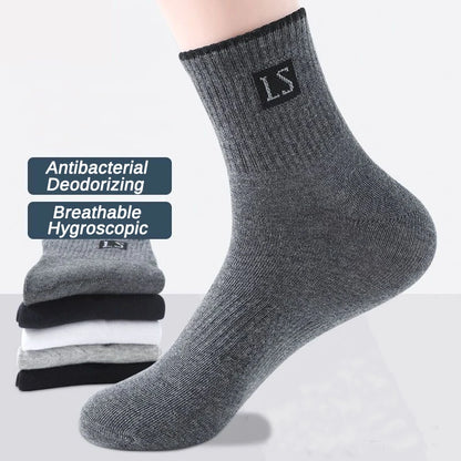 10Pcs (5 Pairs) High-Quality Men’s Cotton Socks | Breathable, Sweat-Absorbent, Deodorant | Middle Tube Crew Socks | tonyfinger store