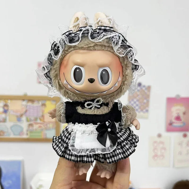 17cm Labubu Doll with Cute Clothes & Headgear | Cosplay Plush Cartoon Decor | Perfect Birthday Gift | tonyfinger store