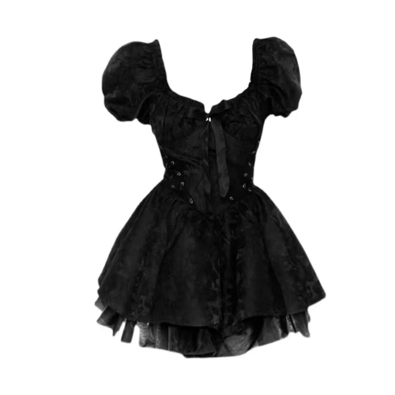 Gothic Black Mini Dress | Vintage Spaghetti Strap High Waist | 90s Egirl Punk Grunge Party Dress