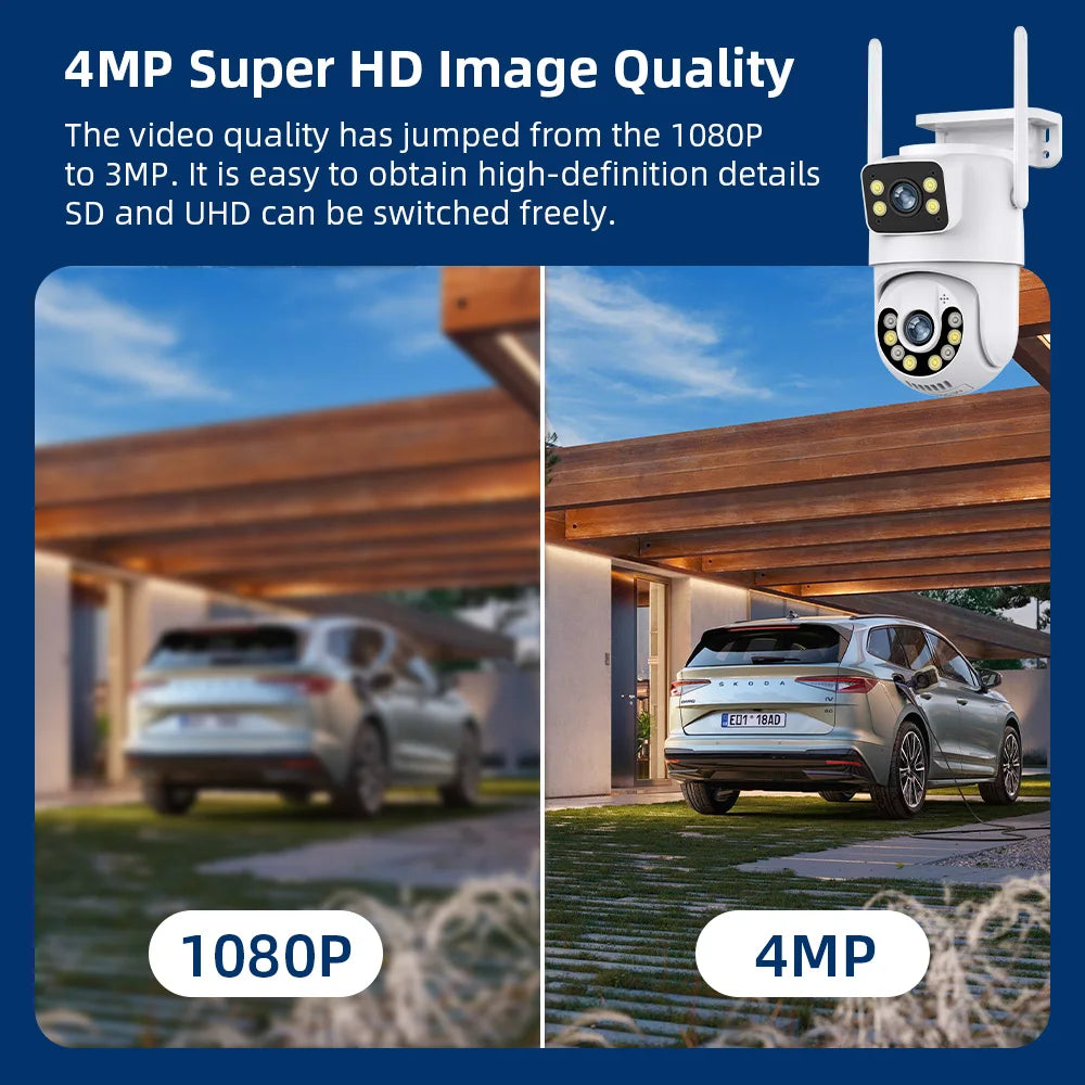 8MP 4K PTZ WiFi Outdoor Camera | Dual Lens, AI Detection, Auto Tracking, iCSee App