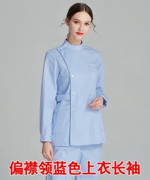 2024 Blue Long Sleeve Scrubs Top | Nurse Uniforms & Lab Coat for Women | Medical & Beauty Salon Workwear | tonyfinger store