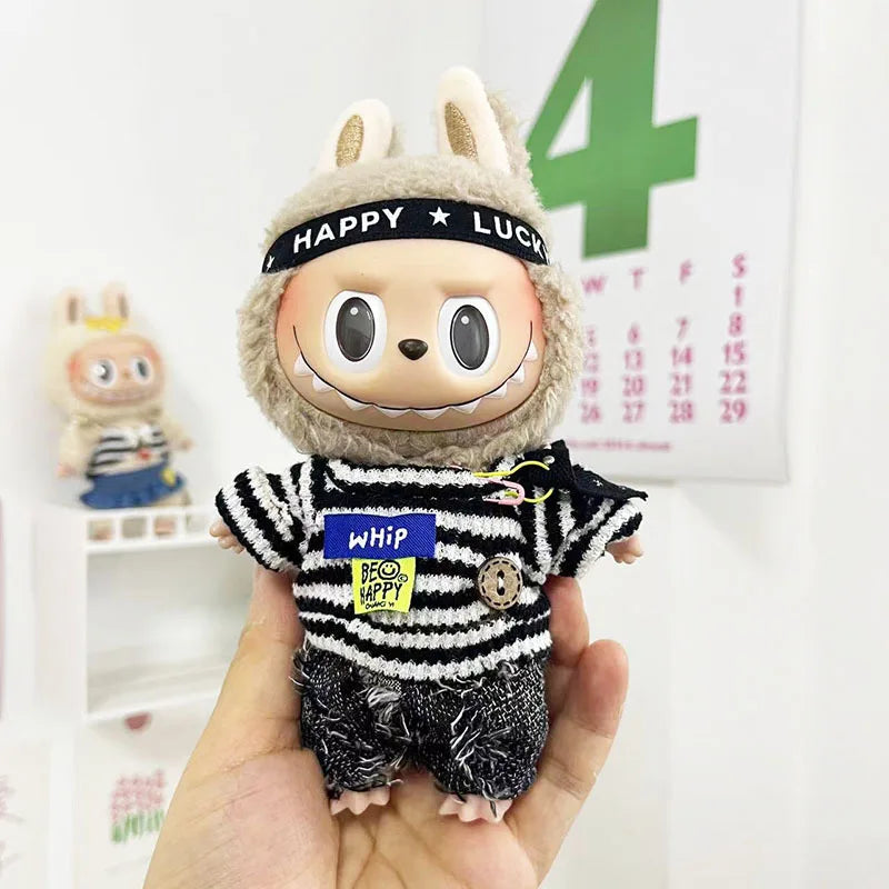 17cm Labubu Doll with Cute Clothes & Headgear | Cosplay Plush Cartoon Decor | Perfect Birthday Gift | tonyfinger store