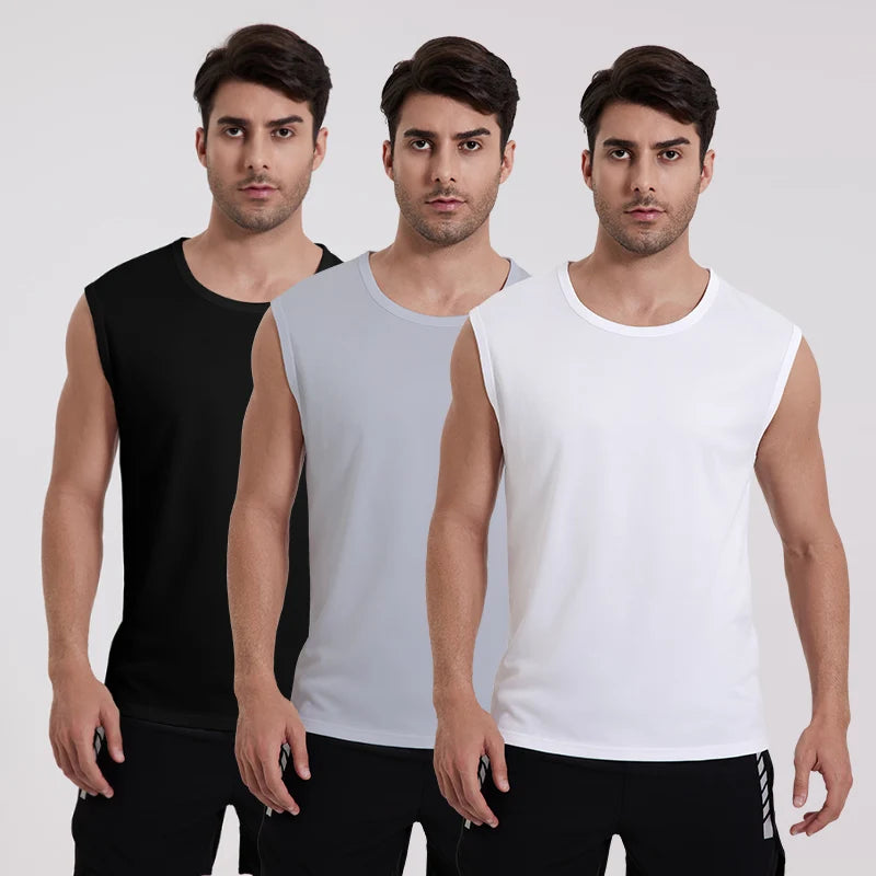 European and American Size MEN'S Solid Color Quick-drying Sleeveless Vest Young MEN'S Fitness and Leisure T Middle-aged MEN'S Ve