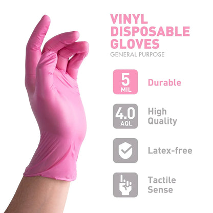 Pink Nitrile Gloves - Latex-Free, Waterproof, Anti-Static, Durable for Kitchen & Work