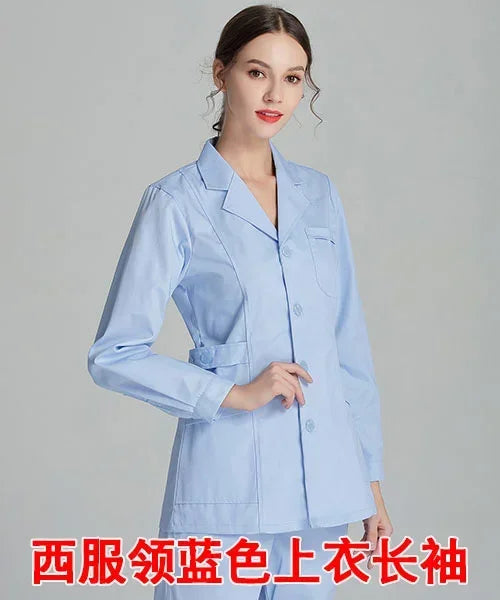 2024 Blue Long Sleeve Scrubs Top | Nurse Uniforms & Lab Coat for Women | Medical & Beauty Salon Workwear | tonyfinger store