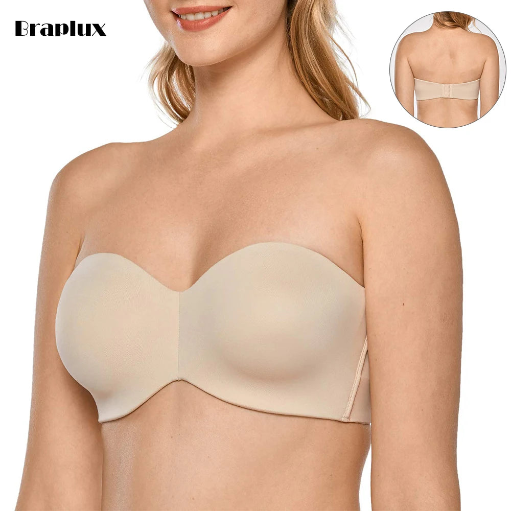 44 White Anti-Slip Strapless Plus Size Minimizer Bra for Big Busts