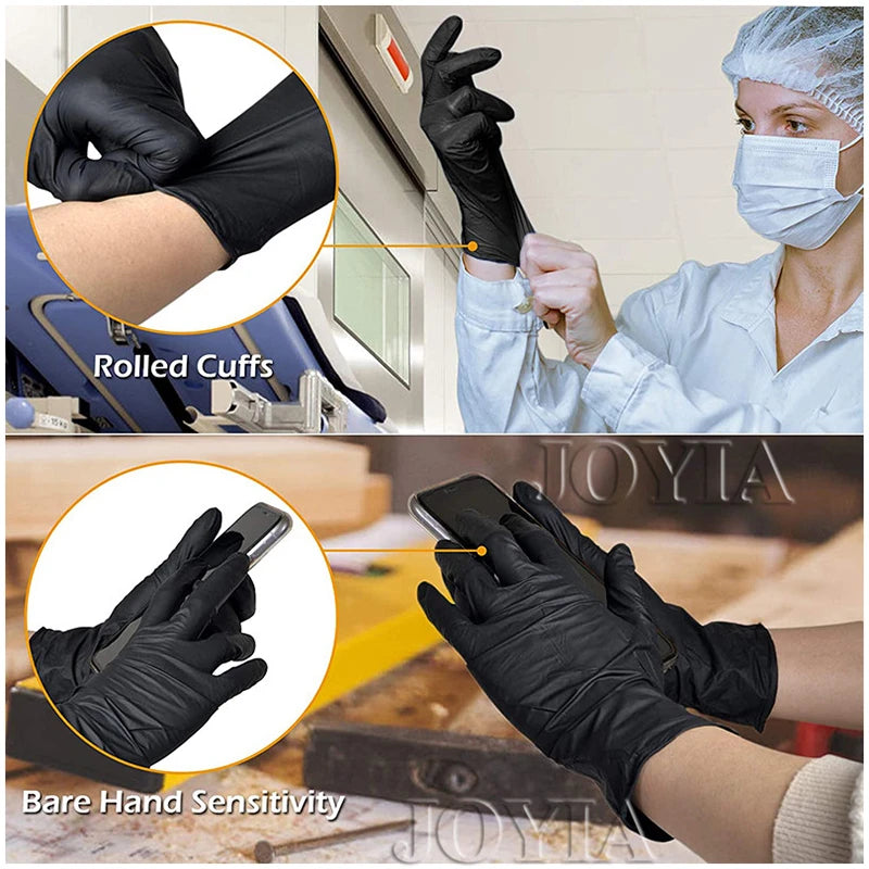 Black Nitrile Gloves - Latex & Powder Free, Multiple Sizes, 20-100pcs for Work, Kitchen, Tattoo