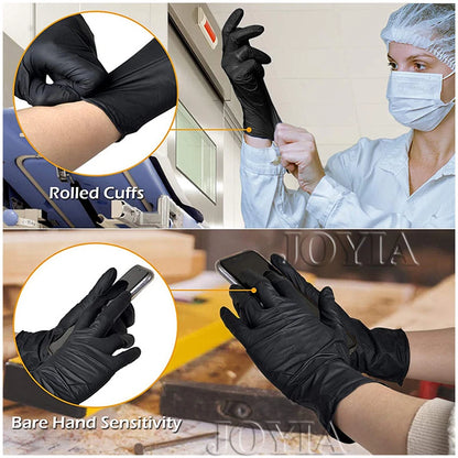 Black Nitrile Gloves - Latex & Powder Free, Multiple Sizes, 20-100pcs for Work, Kitchen, Tattoo