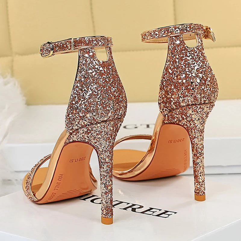 BIGTREE Sparkle Sequins Stiletto Heels - 10 Cm Sexy Party Pumps for Women