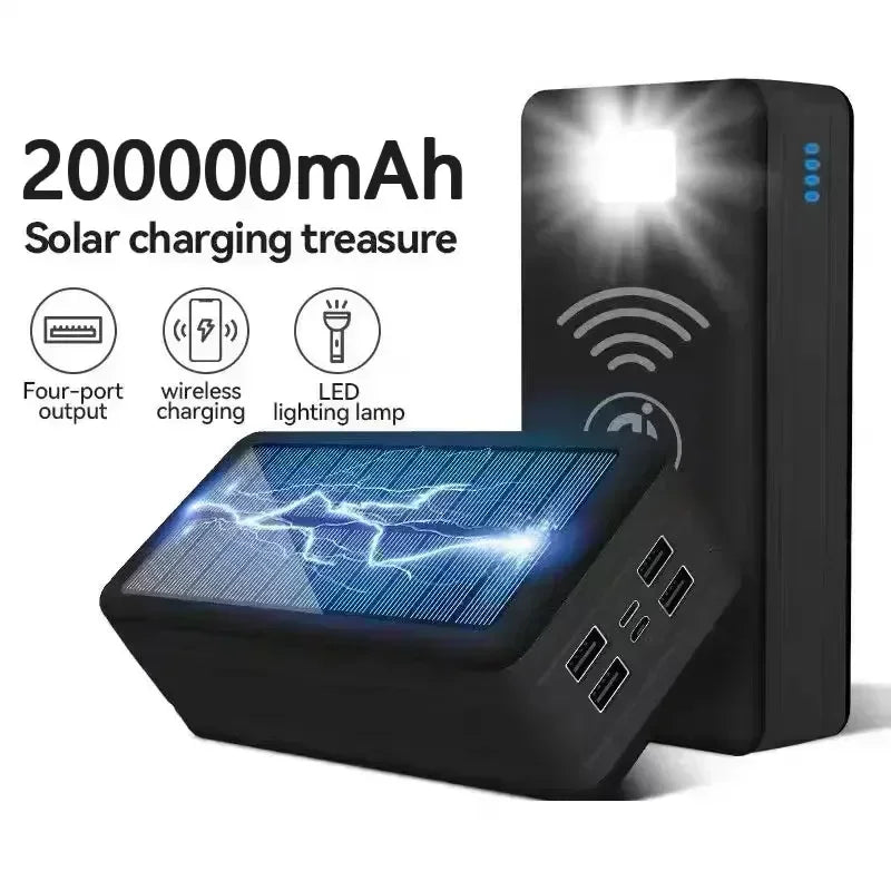 Solar Power Bank 200000mAh Solar Charging Mobile Phone Wireless Charging Large Capacity Battery External Battery Fast Charging