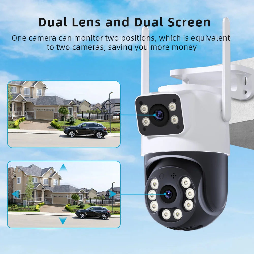 Wifi Surveillance Camera 4K 8MP Dual Lens Wireless Outdoor Security PTZ IP Cameras AI Human Detect CCTV Camera 4X Digital Zoom