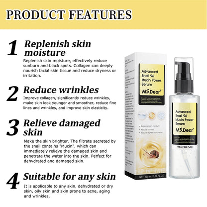100ml Snail Mucin Facial Essence Repairing Tightening Anti-Aging Fade Fine Lines Moisturizing Brightening Facial Skin Care