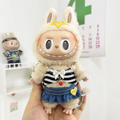 17cm Labubu Doll with Cute Clothes & Headgear | Cosplay Plush Cartoon Decor | Perfect Birthday Gift | tonyfinger store