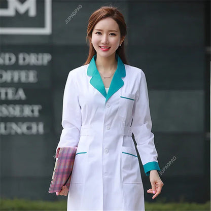 New Women's Lab Coat Fashion Medical Uniforms Long Jacket With Side Belts Short Sleeve/long Sleeve Workwear Pharmacy White Coat