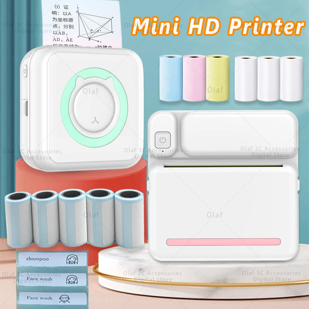 Portable Mini Label Printer Photo Thermal Adhesive Labels Printers Inkless Bluetooth Pocket Mini Printer Stickers Maker 57MM