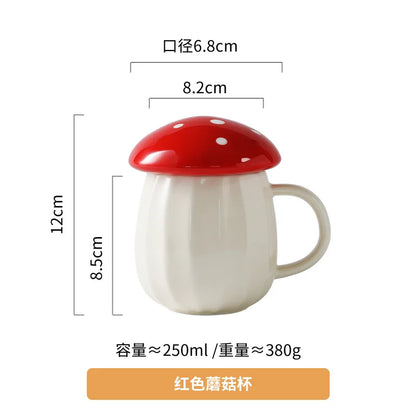 250ml Creative Red Mushroom Mug with Lid | Ceramic Coffee Cup for Household & Office | Cute Drinking Mug | tonyfinger store