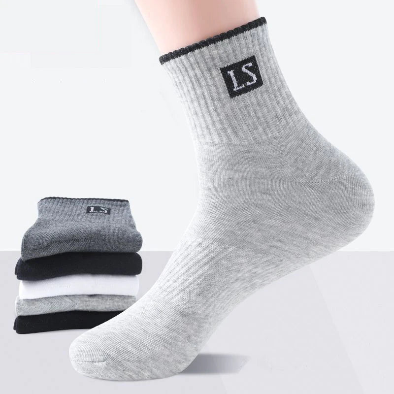 10Pcs (5 Pairs) High-Quality Men’s Cotton Socks | Breathable, Sweat-Absorbent, Deodorant | Middle Tube Crew Socks | tonyfinger store