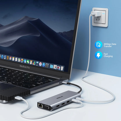 MOKiN 14 in 1 Docking Station for MacBook Air/Pro for iPad Thunderbolt Laptop USB 3.0 HDMI 4K 30Hz PD 100W RJ45 1Gbps Audio HUB