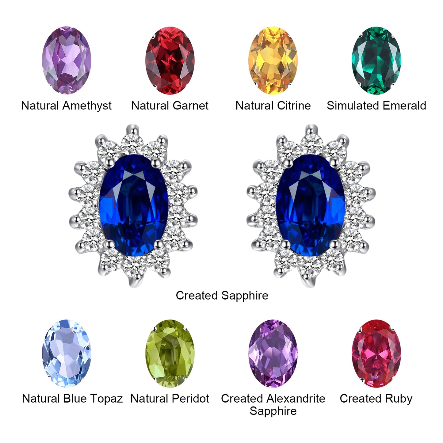 JewelryPalace Created Blue Sapphire Ruby 925 Sterling Silver Stud Earrings Natural Amethyst Garnet Peridot Topaz Princess Diana